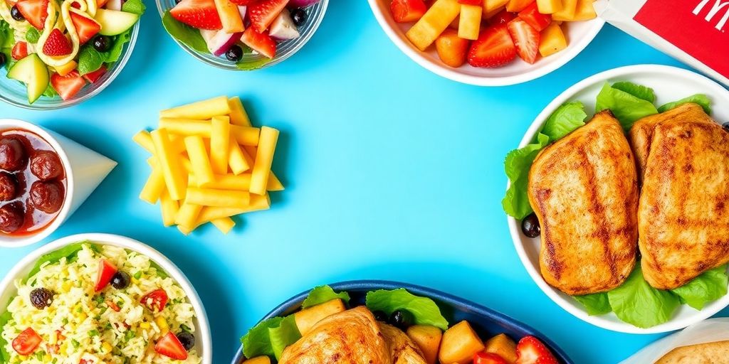 Healthy food options at McDonald's including salads and fruit.